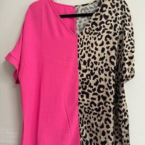 Pink and Leopard Print Women's Top